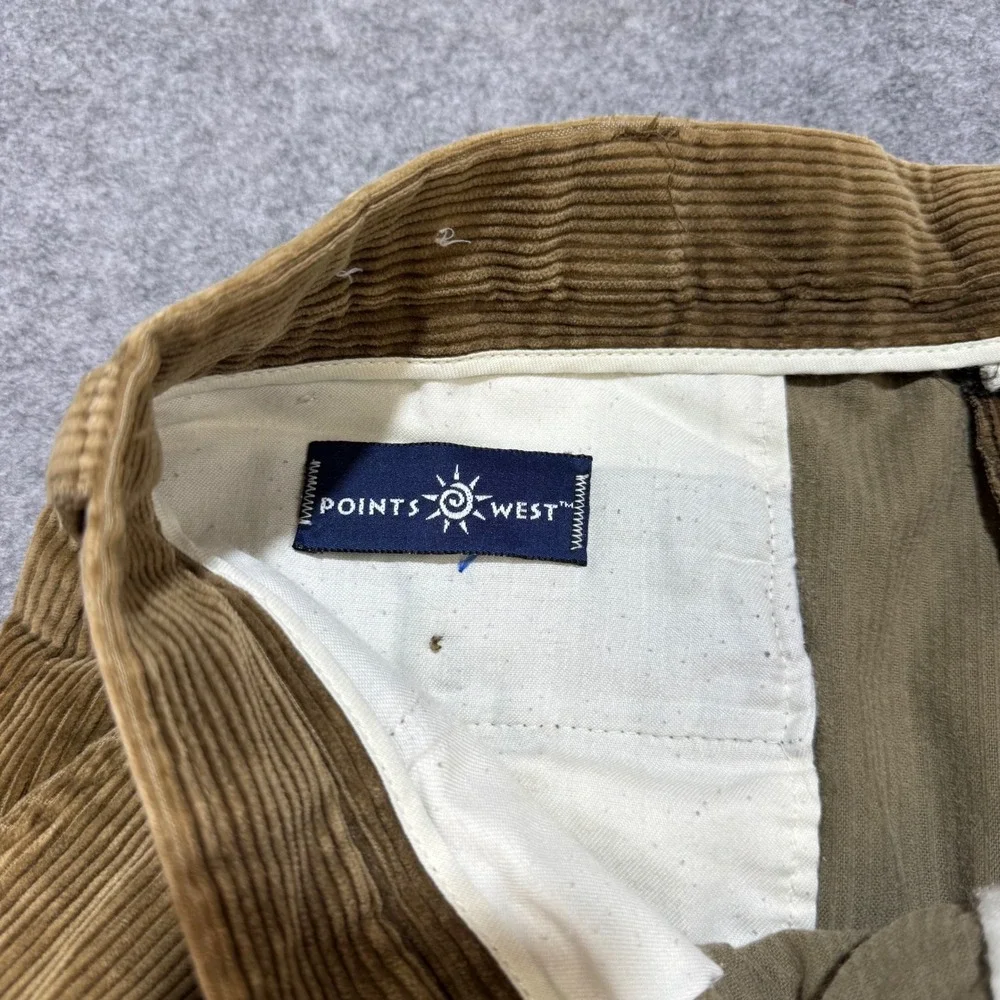 Points West Mens Pleated Corduroy Pants 38x34 Camel Brown Wide Wale Straight Leg